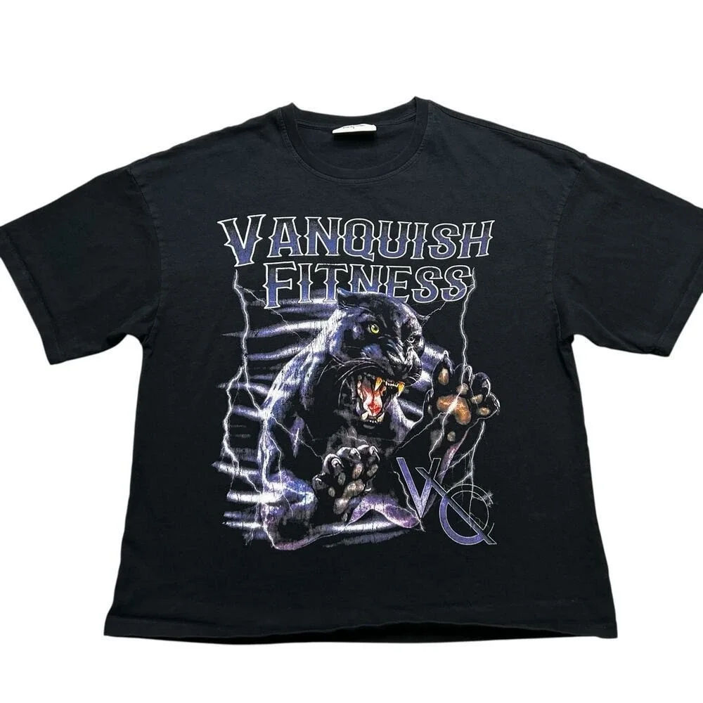 Vanquish Fitness T-Shirt Mens Small Black Panther Graphic Oversized VQ Tee‎